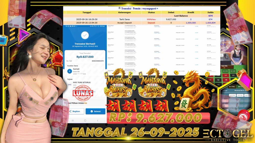 BUKTI JACKPOT SLOT PG SOFT MAHJONG WAYS 2 TERPERCAYA DI INDONESIA TGL 26-09-2025