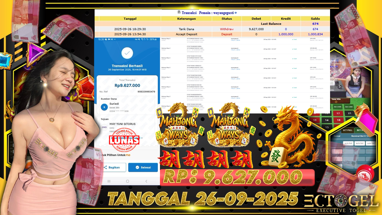 BUKTI JACKPOT SLOT PG SOFT MAHJONG WAYS 2 TERPERCAYA DI INDONESIA TGL 26-09-2025