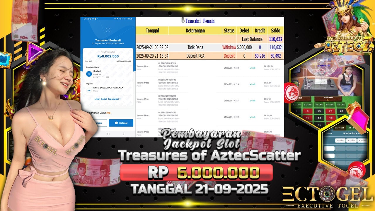 BUKTI JACKPOT SLOT  TREASURES OF AZTEC TERPERCAYA DI INDONESIA TGL 21-09-2025