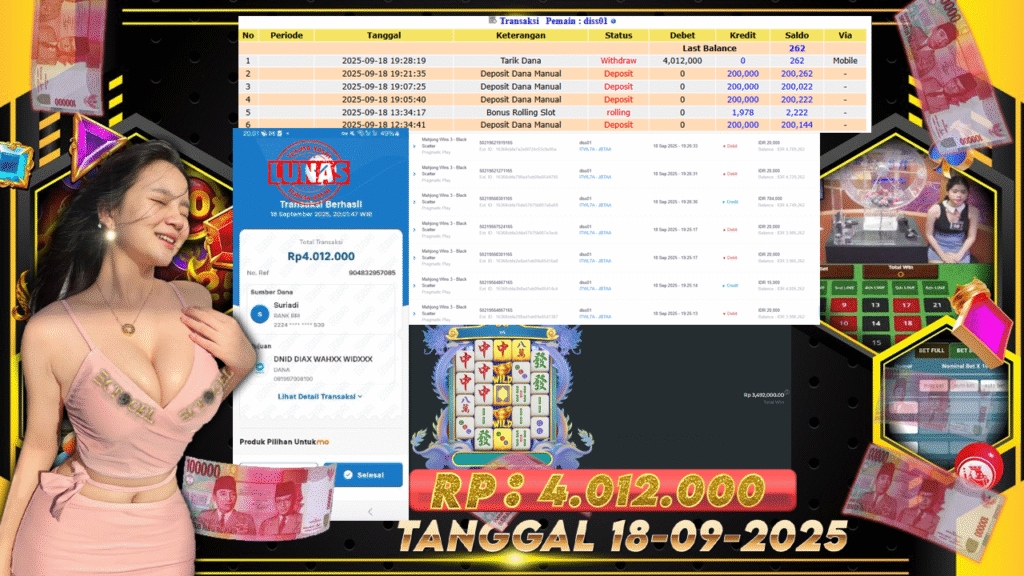BUKTI JACKPOT SLOT PRAGMATIC PLAY MAHJHONG WAYS 3  TERPERCAYA DI INDONESIA TGL 18-09-2025
