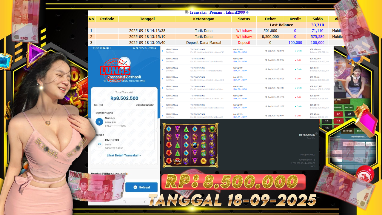 BUKTI JACKPOT SLOT  15000 X MANIA TERPERCAYA DI INDONESIA TGL 18-09-2025