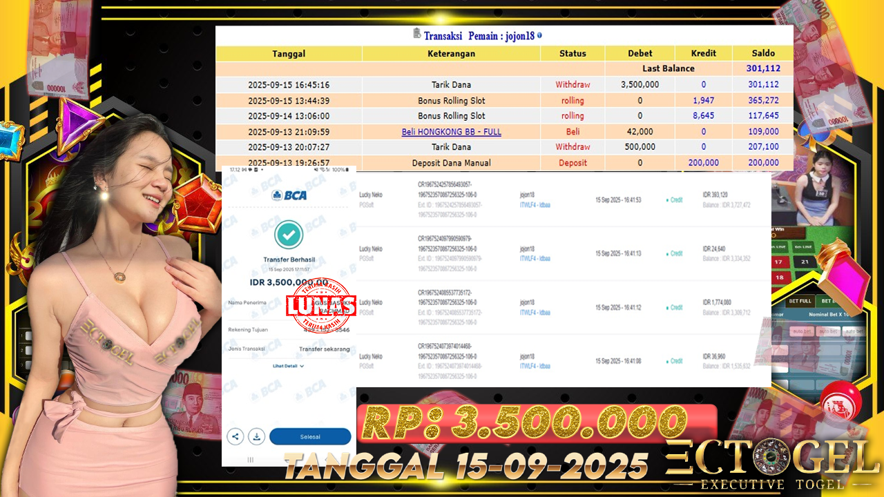 BUKTI JACKPOT LUKY NEKO TERPERCAYA DI INDONESIA TGL 15-09-2025
