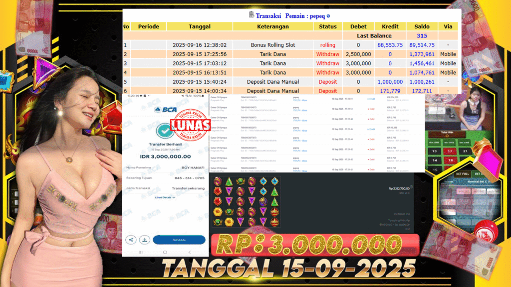 BUKTI JACKPOT SLOT GATES OF OLYMPUS  TERPERCAYA DI INDONESIA TGL 15-09-2025