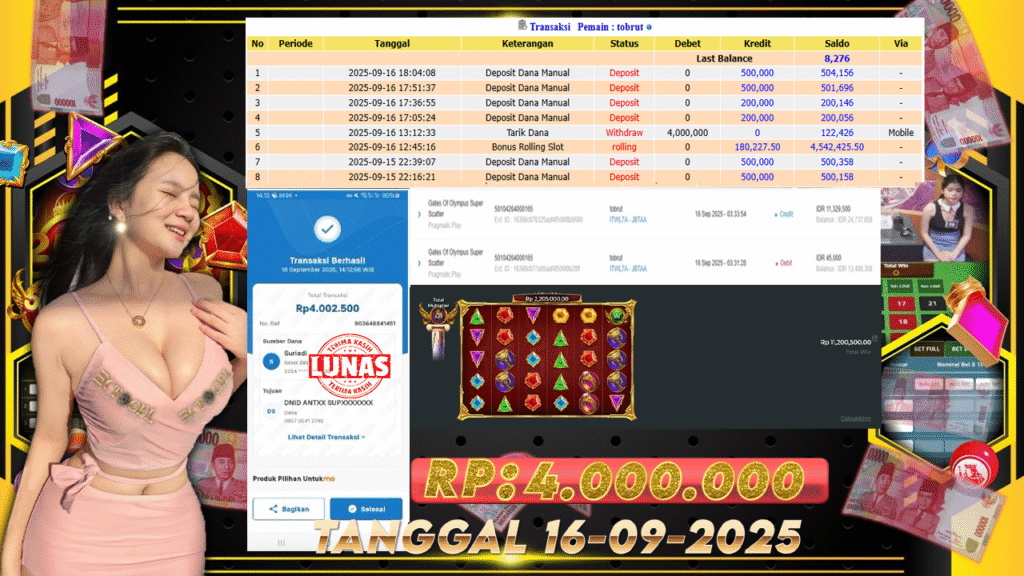 BUKTI JACKPOT SLOT GATES OF OLYMPUS TERPERCAYA DI INDONESIA TGL 16-09-2025