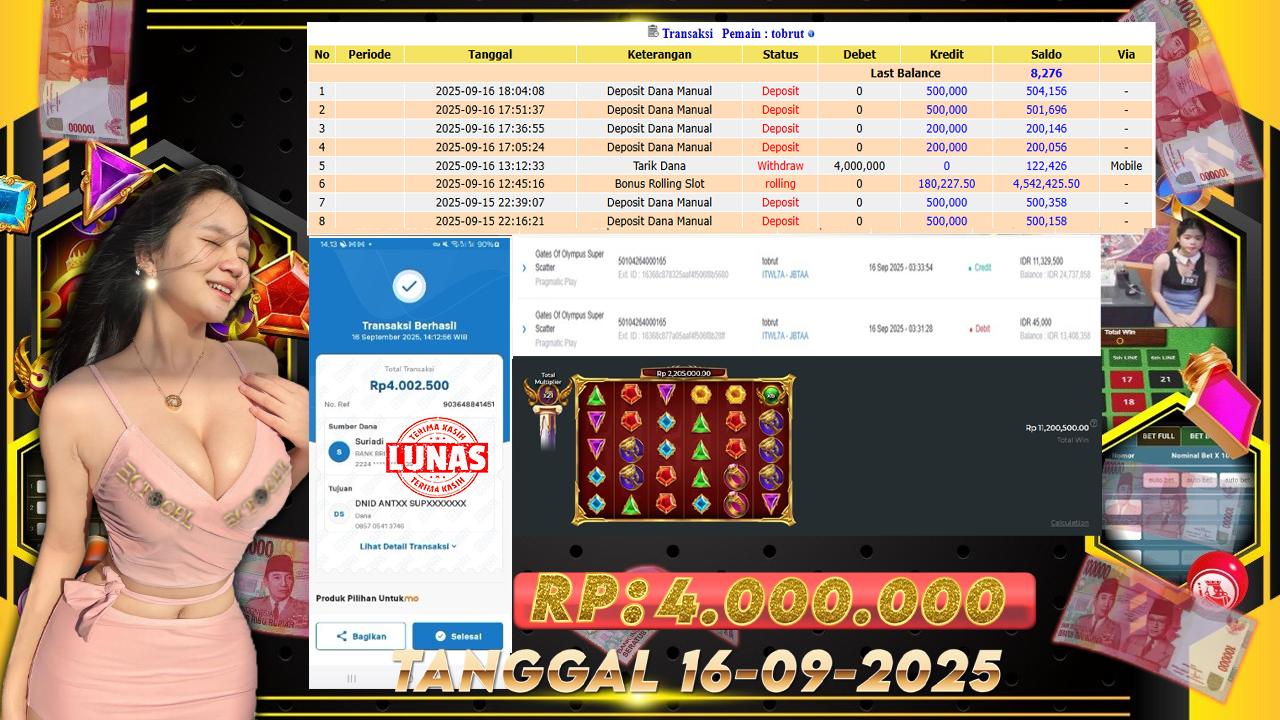 BUKTI JACKPOT SLOT GATES OF OLYMPUS TERPERCAYA DI INDONESIA TGL 16-09-2025