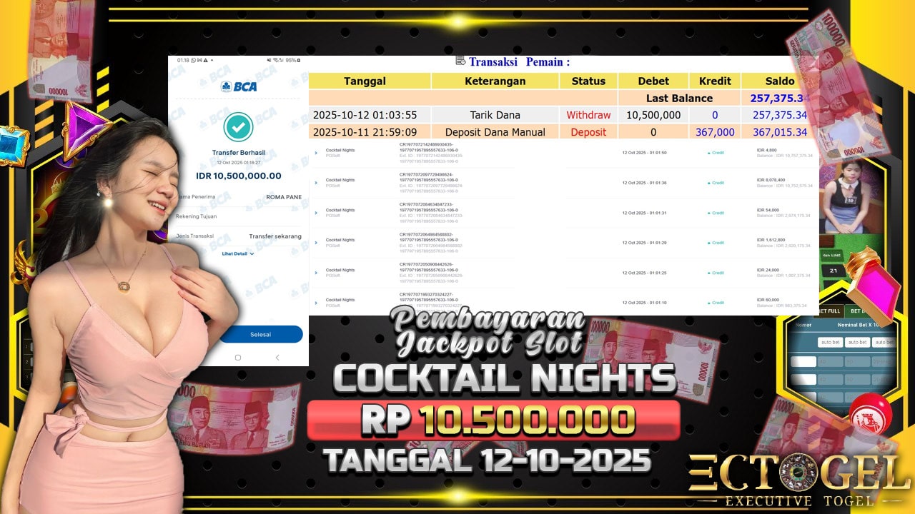 BUKTI JACKPOT SLOT COCKTAIL NIGHTS TERPERCAYA DI INDONESIA TGL 12-10-2025