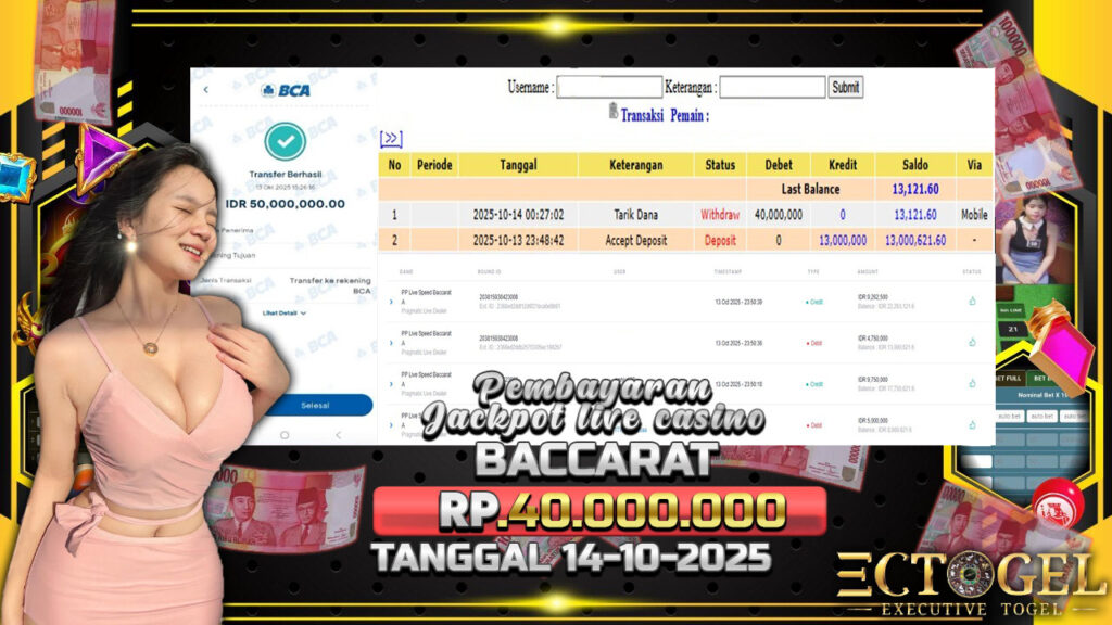BUKTI JACKPOT LIVE CASINO BACCARAT TERPERCAYA DI INDONESIA TGL 14-10-2025