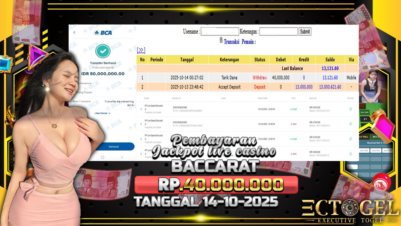 BUKTI JACKPOT LIVE CASINO BACCARAT TERPERCAYA DI INDONESIA TGL 14-10-2025