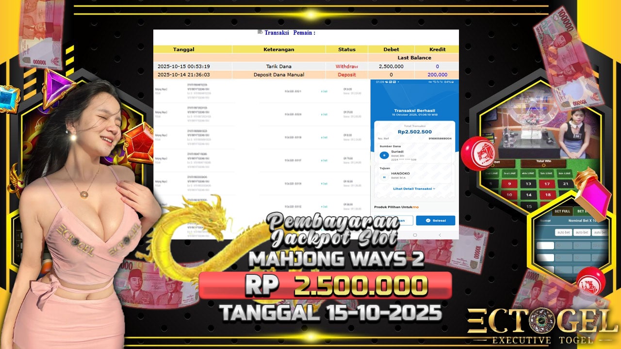 BUKTI JACKPOT SLOT MAHJONG WAYS TERPERCAYA DI INDONESIA TGL 15-10-2025